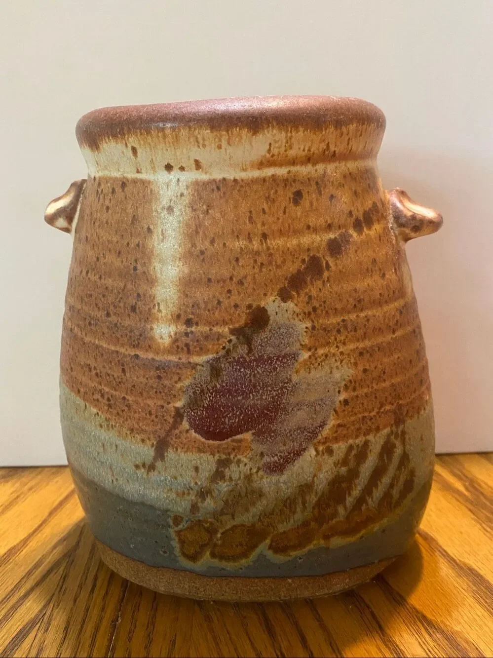 Unbranded Studio Art Pottery Vase Rustic Drip Glaze Brown Green Artist Signed